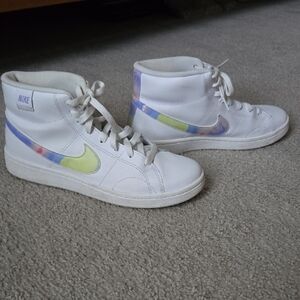 Nike White High-Tops with Colorful Swoosh